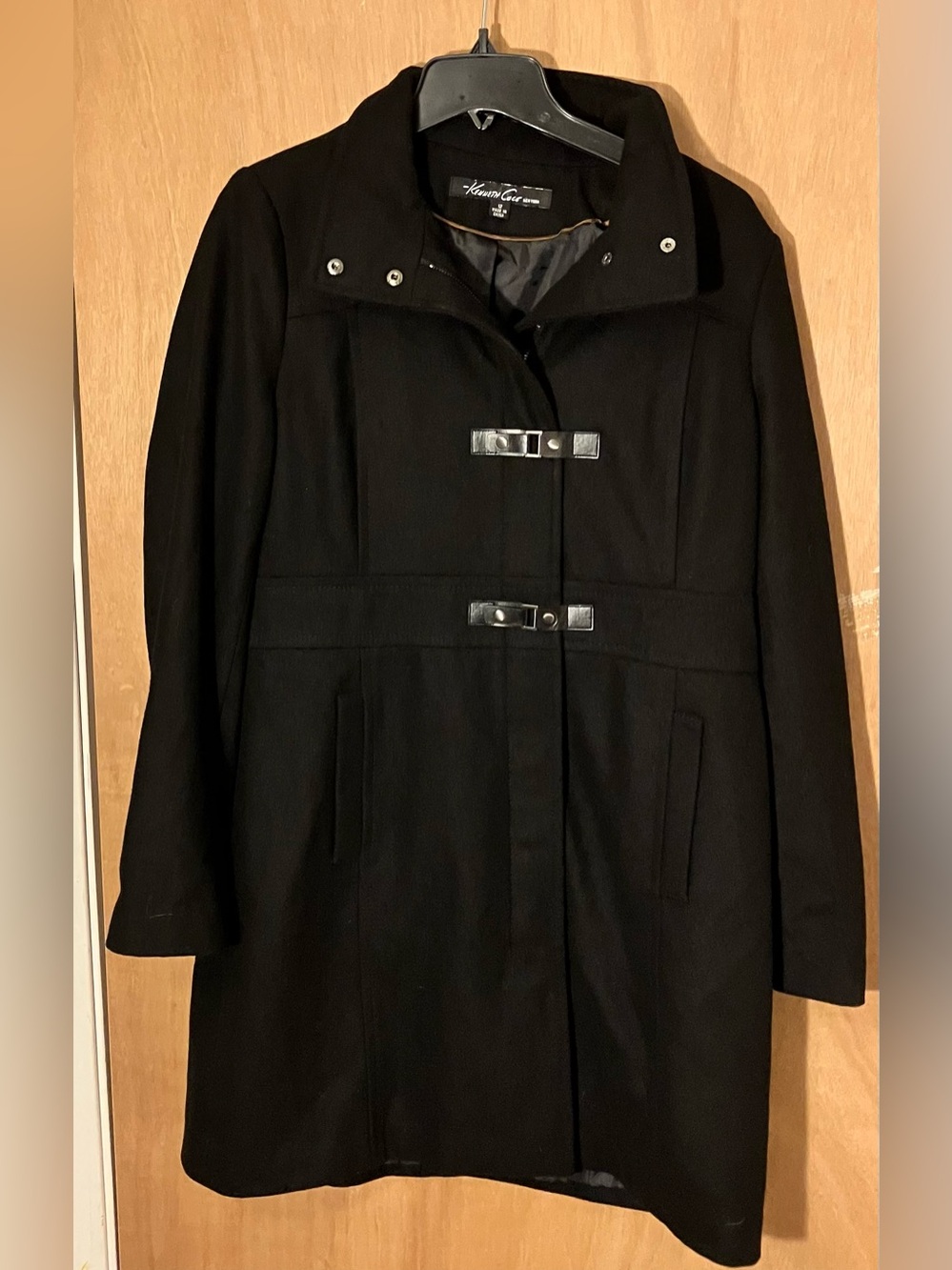 Kenneth Cole Black Toggle Wool-Blend Women's Trench Coat